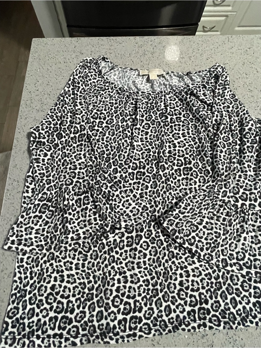 MICHAEL Michael Kors Black and White Leopard Print Ruffle Sleeve Blouse